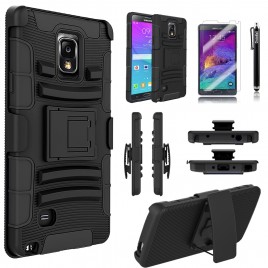 Samsung Galaxy Note 4 Case, Dual Layers [Combo Holster] Case And Built-In Kickstand Bundled with [Premium Screen Protector] Hybird Shockproof And Circlemalls Stylus Pen (Black)